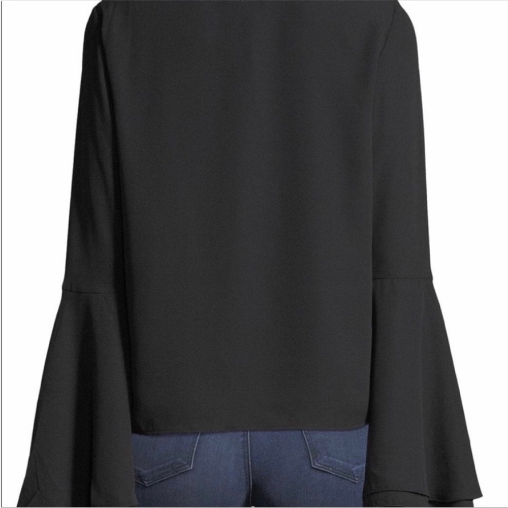 (13) Carmen Marc Valvo V Neck Split Bell Sleeve Blouse Black Medium - Picture 3 of 11